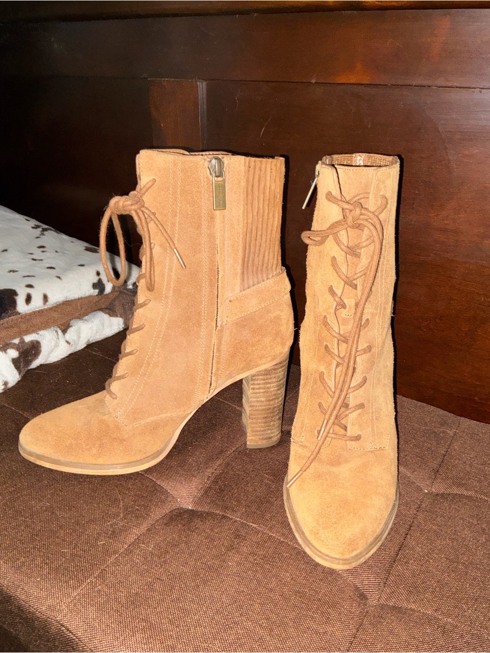 Michael Kors Suede Lace-Up Ankle Boots - Tan